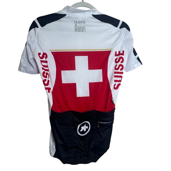 Assos Suisse LS Federation Short Sleeve Full Zip Cycling Jersey Red White sz S - Picture 3 of 11